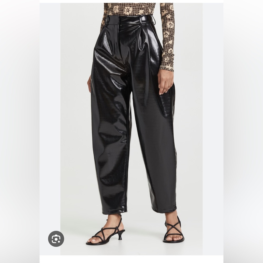 A.W.A.K.E Mode Brick Faux Leather Double Pleated Pants